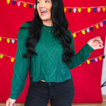 Cable Knit Drop Shoulder Sweater - Forest - Lace and Grace Boutique
