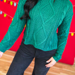 Cable Knit Drop Shoulder Sweater - Forest - Lace and Grace Boutique