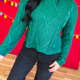 Cable Knit Drop Shoulder Sweater - Forest - Lace and Grace Boutique
