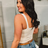 Ribbed Padded V-Neck Tank - Sand Beige