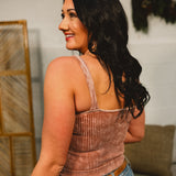 Ribbed Padded V-Neck Tank - Deep Camel