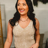 Ribbed Padded V-Neck Tank - Ash Mocha