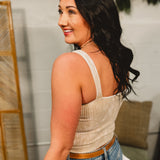 Ribbed Padded V-Neck Tank - Ash Mocha