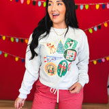 '90s Vintage Christmas Sticker Graphic Sweatshirt - Ash - Lace and Grace Boutique