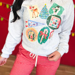 '90s Vintage Christmas Sticker Graphic Sweatshirt - Ash - Lace and Grace Boutique
