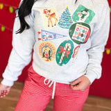 '90s Vintage Christmas Sticker Graphic Sweatshirt - Ash - Lace and Grace Boutique