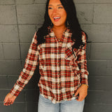 Plaid Button Up Flannel Top - Burgundy Multi