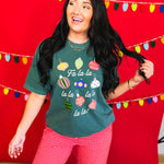 Fa La La Christmas Ornaments Graphic Tee - Blue Bruce - Lace and Grace Boutique