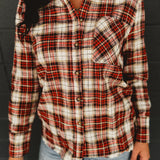 Plaid Button Up Flannel Top - Burgundy Multi