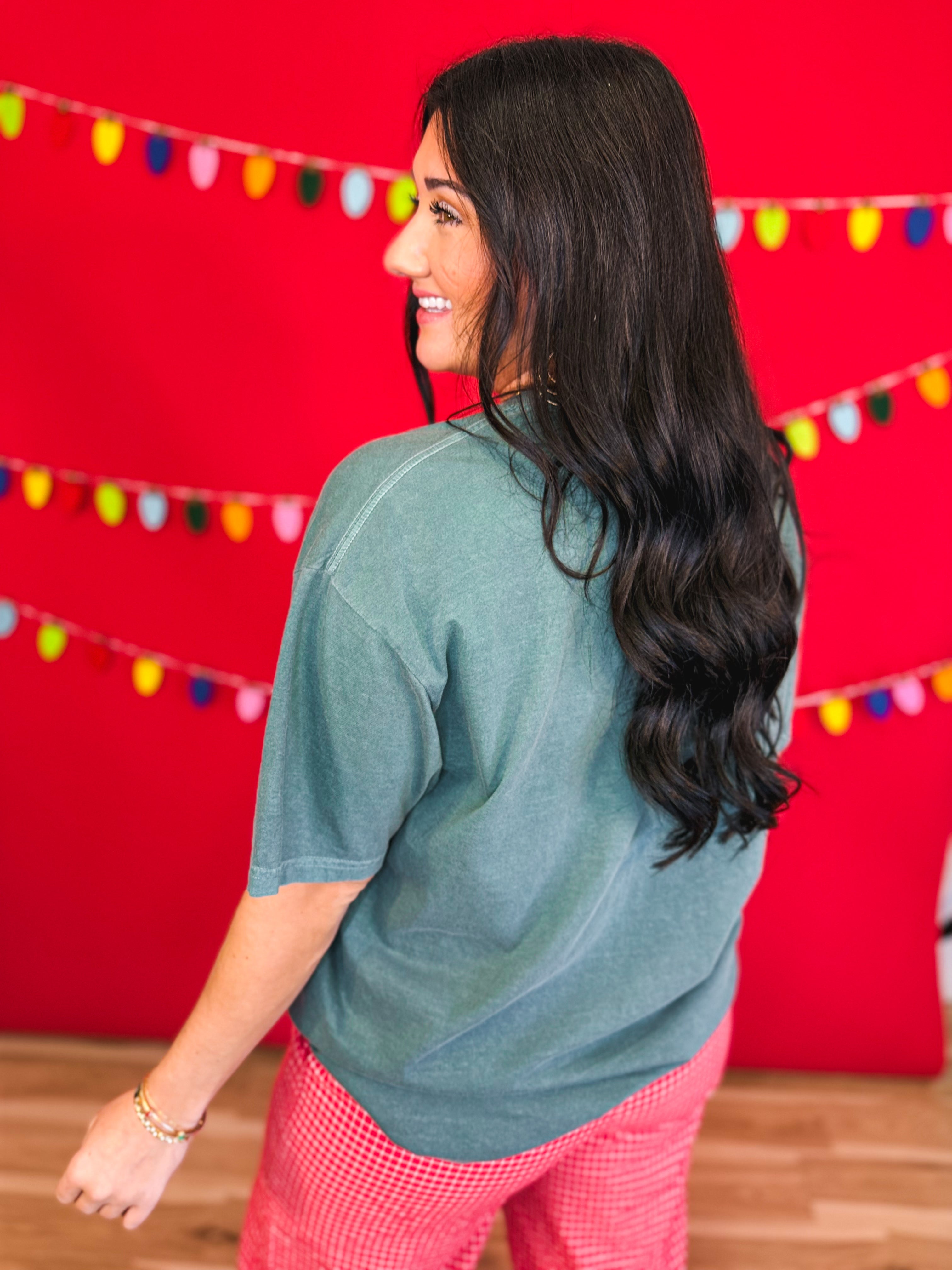 Fa La La Christmas Ornaments Graphic Tee - Blue Bruce - Lace and Grace Boutique