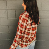 Plaid Button Up Flannel Top - Burgundy Multi