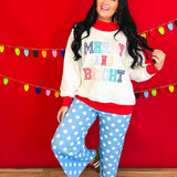 Merry & Bright Oversized Mock Neck Pullover Top - Cream/Red - Lace and Grace Boutique