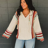 POL Pattern Pocket Hoodie Sweater - Cream