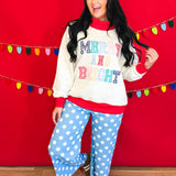 Merry & Bright Oversized Mock Neck Pullover Top - Cream/Red - Lace and Grace Boutique
