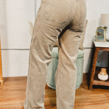 Snow Wash Corduroy Wide Leg Pants - Olive