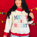 Merry & Bright Oversized Mock Neck Pullover Top - Cream/Red - Lace and Grace Boutique