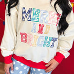 Merry & Bright Oversized Mock Neck Pullover Top - Cream/Red - Lace and Grace Boutique