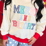 Merry & Bright Oversized Mock Neck Pullover Top - Cream/Red - Lace and Grace Boutique