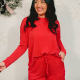 Ribbed Two-Piece Lounge Set - Ruby