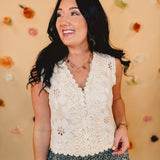 Floral Lace Button-Up Vest - Cream