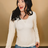 Lace Trim Long Sleeve Top - Powder Cream