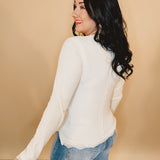 Lace Trim Long Sleeve Top - Powder Cream