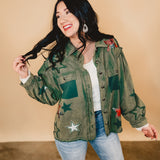 Denim Star Patch Jacket - Moss Green