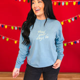Merry & Bright Long Sleeve Graphic Tee - Ice Blue - Lace and Grace Boutique