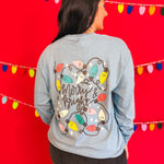 Merry & Bright Long Sleeve Graphic Tee - Ice Blue - Lace and Grace Boutique
