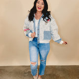 Balloon Sleeve Quilted Floral Jacket - Ivory