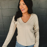 Front Seam Solid Knit Sweater - Oatmeal
