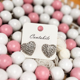 Rhinestone Heart Post Drop Earrings - Silver