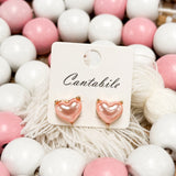 Puffy Heart Stud Earrings - Pink
