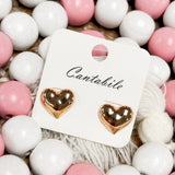 Puffy Heart Stud Earrings - Gold