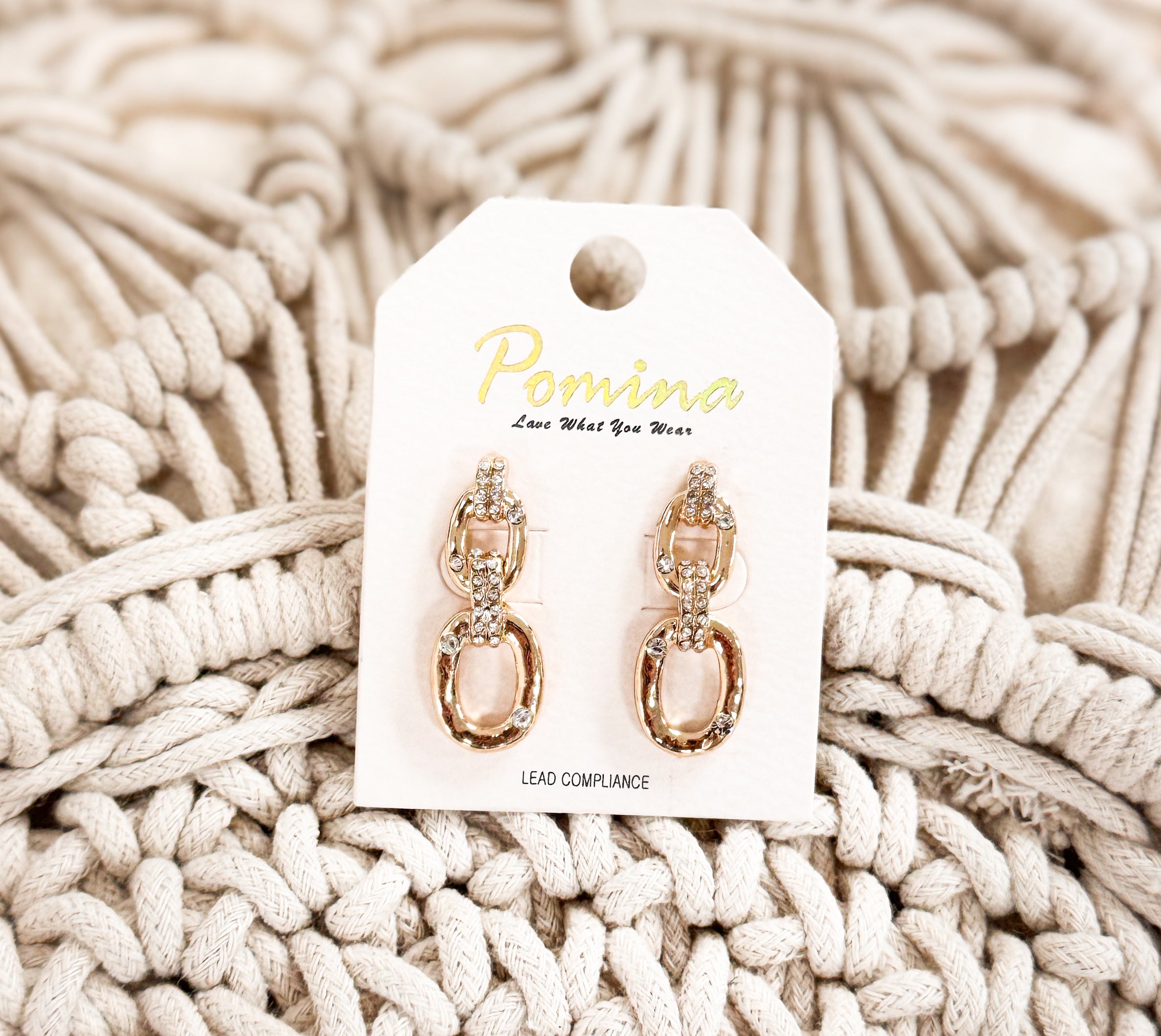 Linked Rhinestone Chain Post Drop Earrings - Lace and Grace Boutique