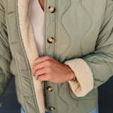 Quilted Sherpa Puffer Jacket - Olive