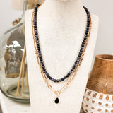 Stone Beaded & Chain Link Layered Pendant Necklace - Lace and Grace Boutique
