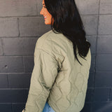 Quilted Sherpa Puffer Jacket - Olive