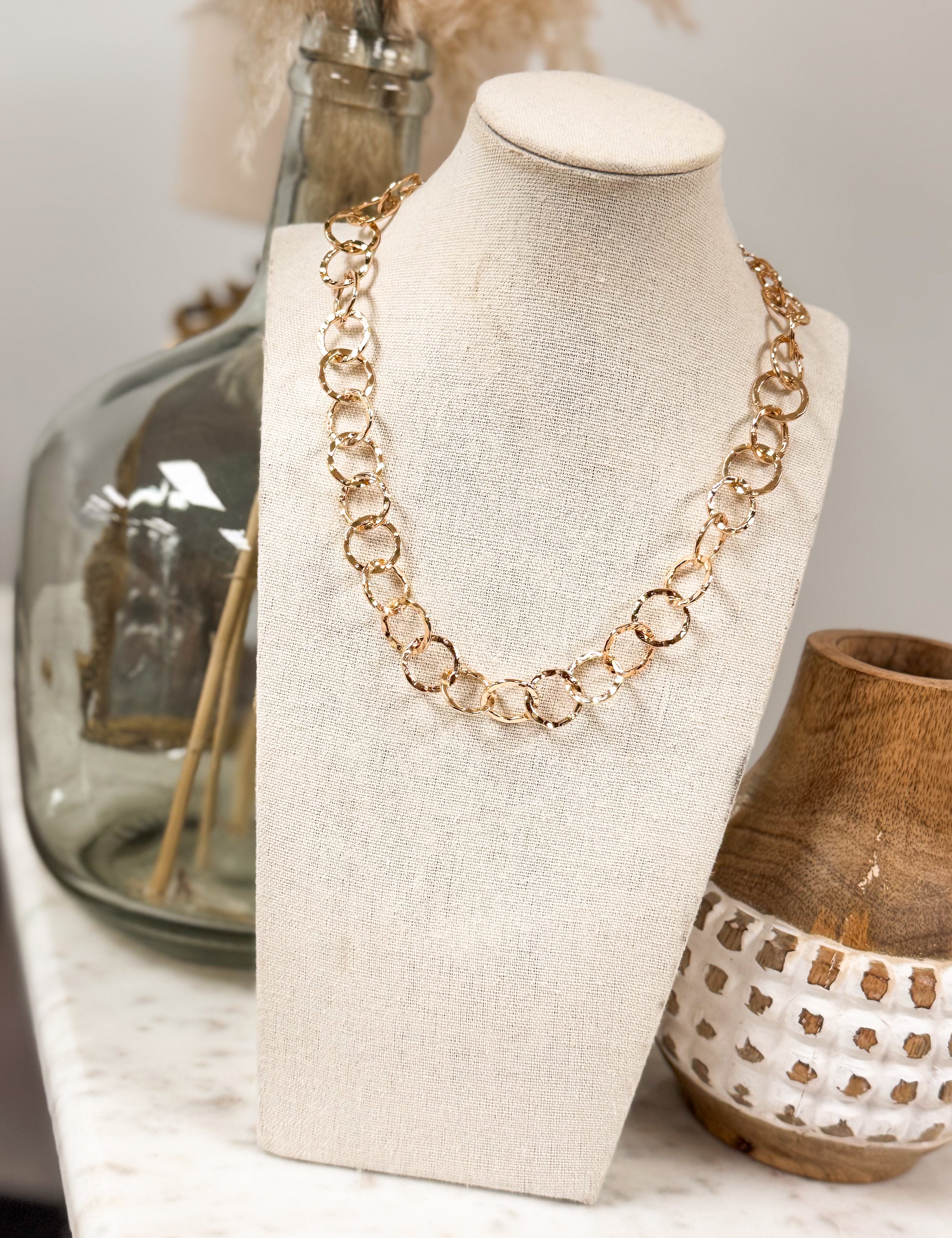 Hammered Hoops Chain Link Necklace - Lace and Grace Boutique