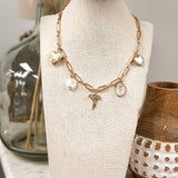 Chunky Chain Link Heart & Pearl Charm Necklace