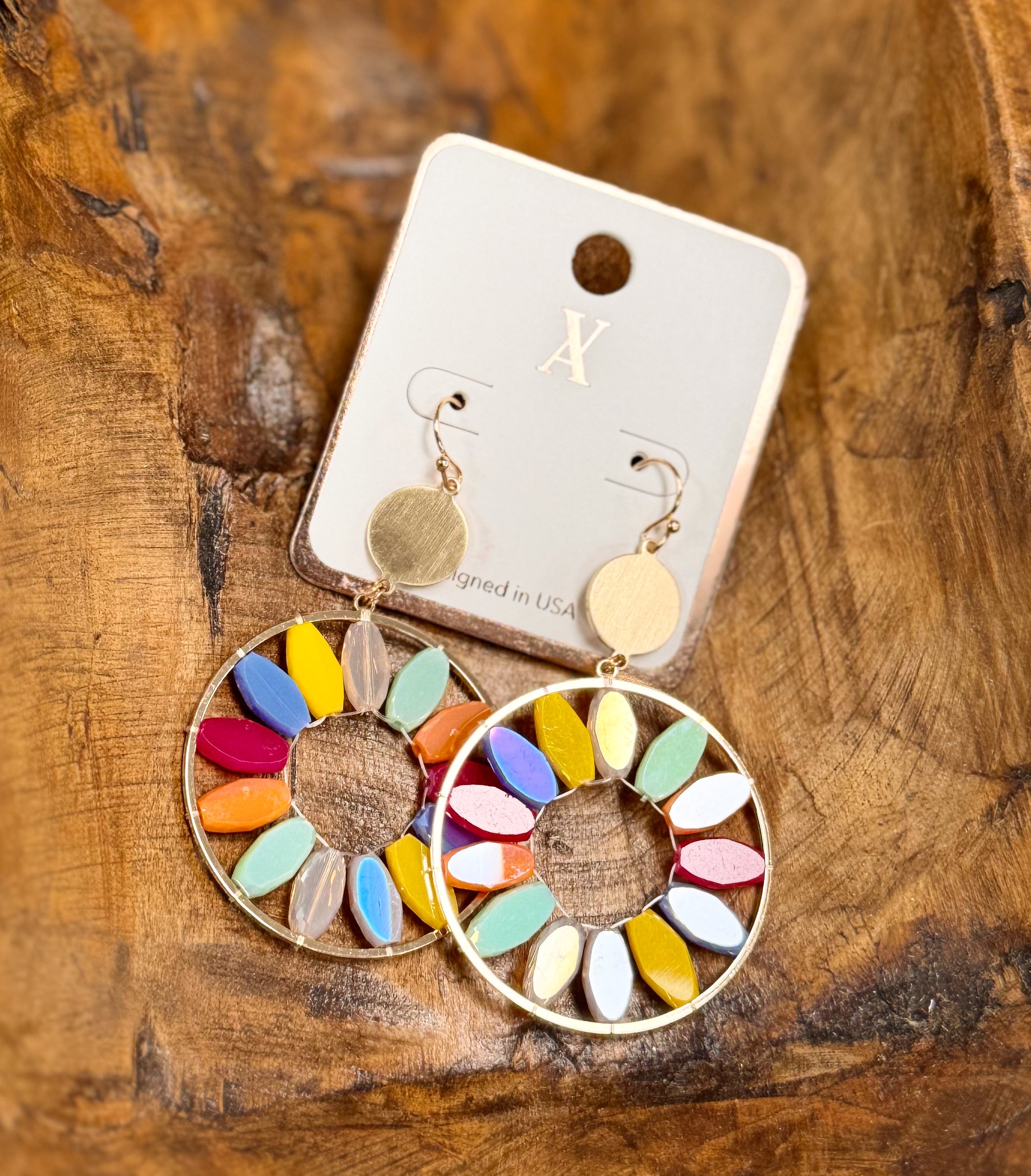Gold Circular Drop Earrings - Blush Multi - Lace and Grace Boutique