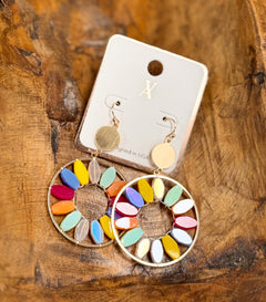Gold Circular Drop Earrings - Blush Multi - Lace and Grace Boutique