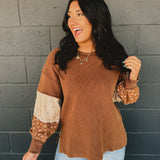 Mixed Media Long Sleeve Thermal Top - Sepia