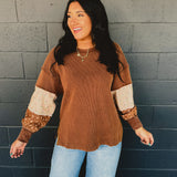 Mixed Media Long Sleeve Thermal Top - Sepia