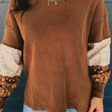 Mixed Media Long Sleeve Thermal Top - Sepia