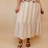 Ruffled Hem Midi Skirt - Natural