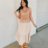 Ruffled Hem Midi Skirt - Natural