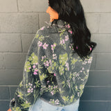 Floral Sherpa Snap Button Pullover - Grey