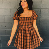 Plaid Smocked Mini Dress - Brown/Black