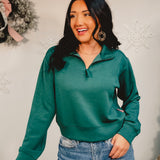 Simply Southern Cropped Quarter Zip Pullover - Jade